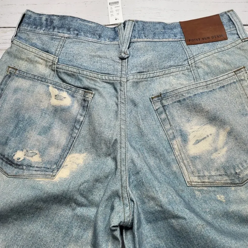 J Crew Point Sur Printed On Distressed Jeans Loose Straight Indie Sleeze 29